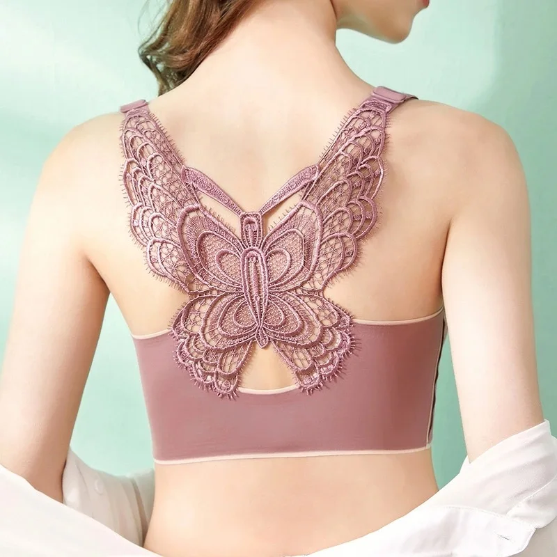 
Large size butterfly beautiful back traceless latex underwear thin sport big breasts show small sleep gather up a bra 
