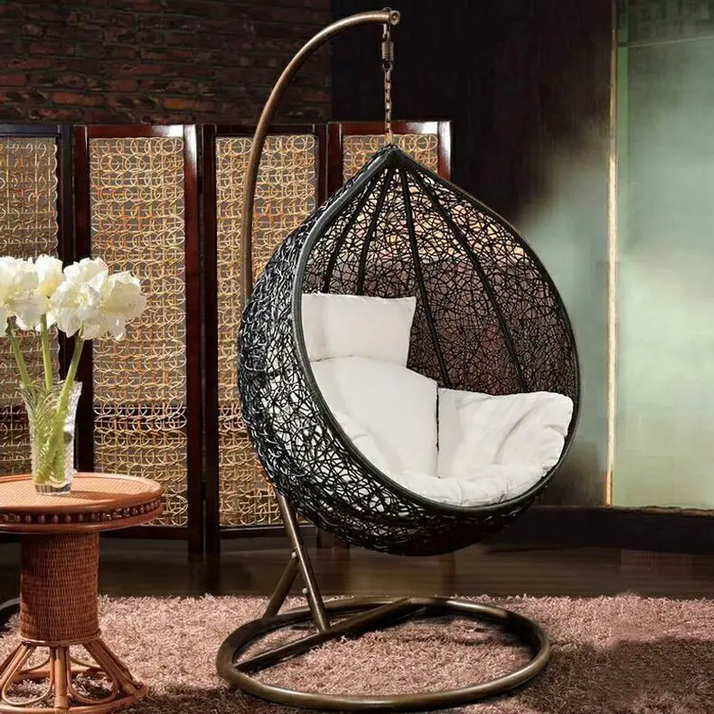 Outdoor Furniture Patio Swings Hanging Egg Swing Chair with Metal Stand Indoor Wicker Rattan Garden Adult Bedroom Furniture Felt
