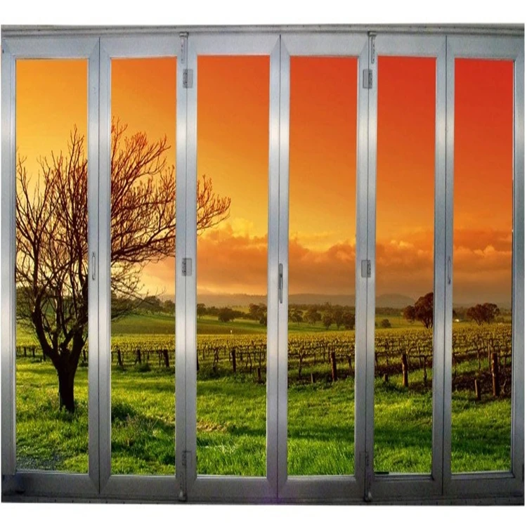 Водонепроницаемый тонированное стекло складные штабелируемые двери Внутренний двойной алюминиевый профиль bi fold угловой двери