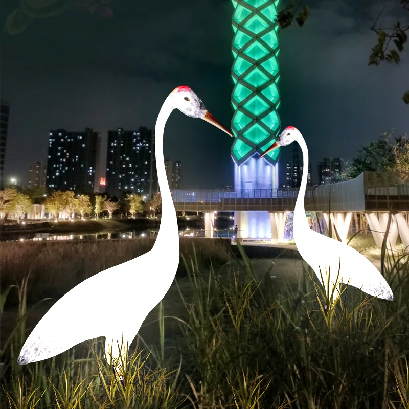 New landscape garden resort pool decoration Glass fiber reinforced resin crafts animal birds RGB Led Crane