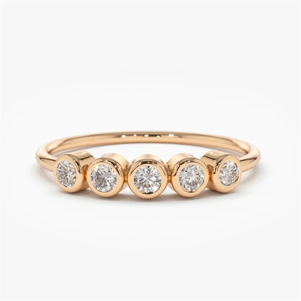 FUAMAY Bague De Mariage 18K Gold Bezel Set Diamond Wedding Band Engagement Rings for Women