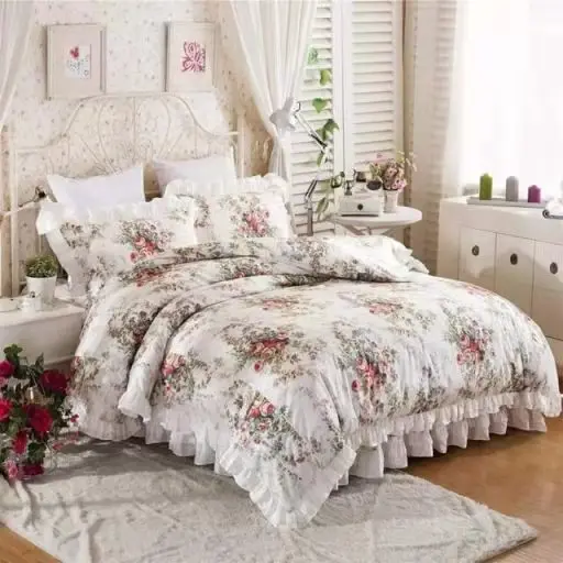 Digital Printed Pastoral Soft Comfortable Bedding Set 8pcs Curtain Sheets Pillowcases 100% Cotton Bedding Sets  For All Seasons