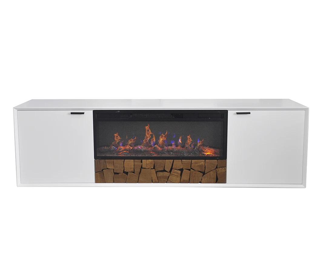 
TV Bench Electric Fireplace TV Stand Flame Effect Modern 110-240V Decorative White Heater Set with LED Light 