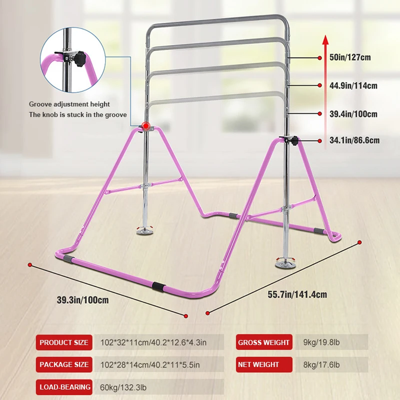 Factory manufacturing Home Grip Training Children Pull Up Gymnastics Horizontal Bar With Adjustable Height Trampoline