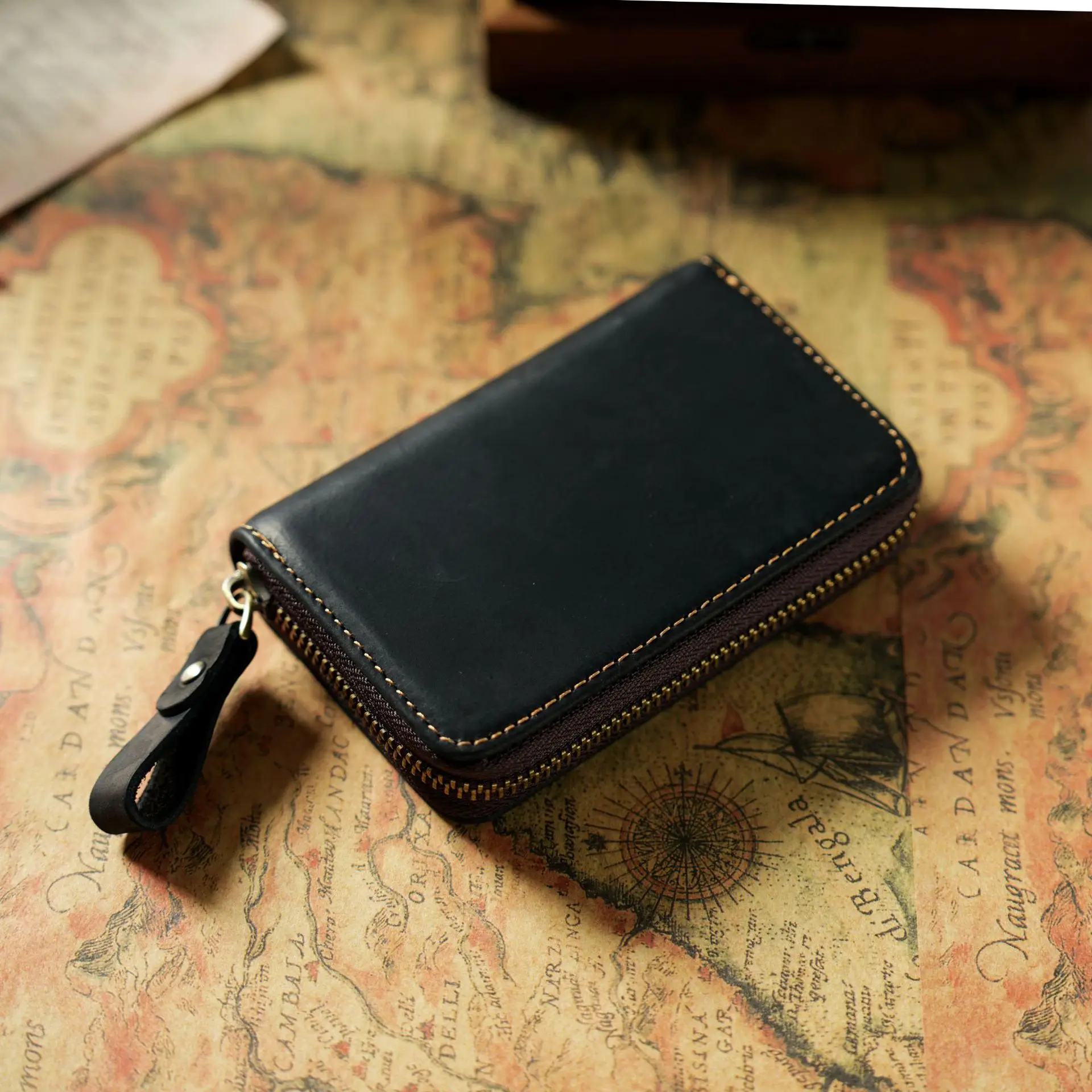 Crazy Horse Full Grain Coin Purse Customized Color Genuine Leather Metal Zipper Keychain Car Key Case Retro Key Wallets Bag