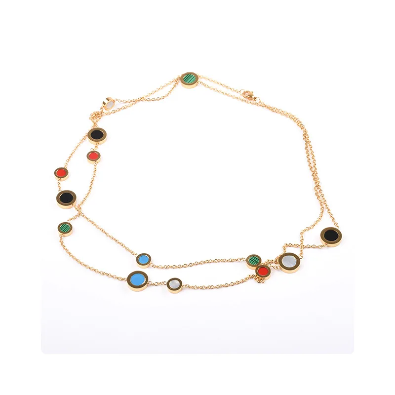 18K PVD Gold Plated Titanium Steel Trendy Layered Color Round Charms Satellite Fashion Necklace Jewelry For Women Girls
