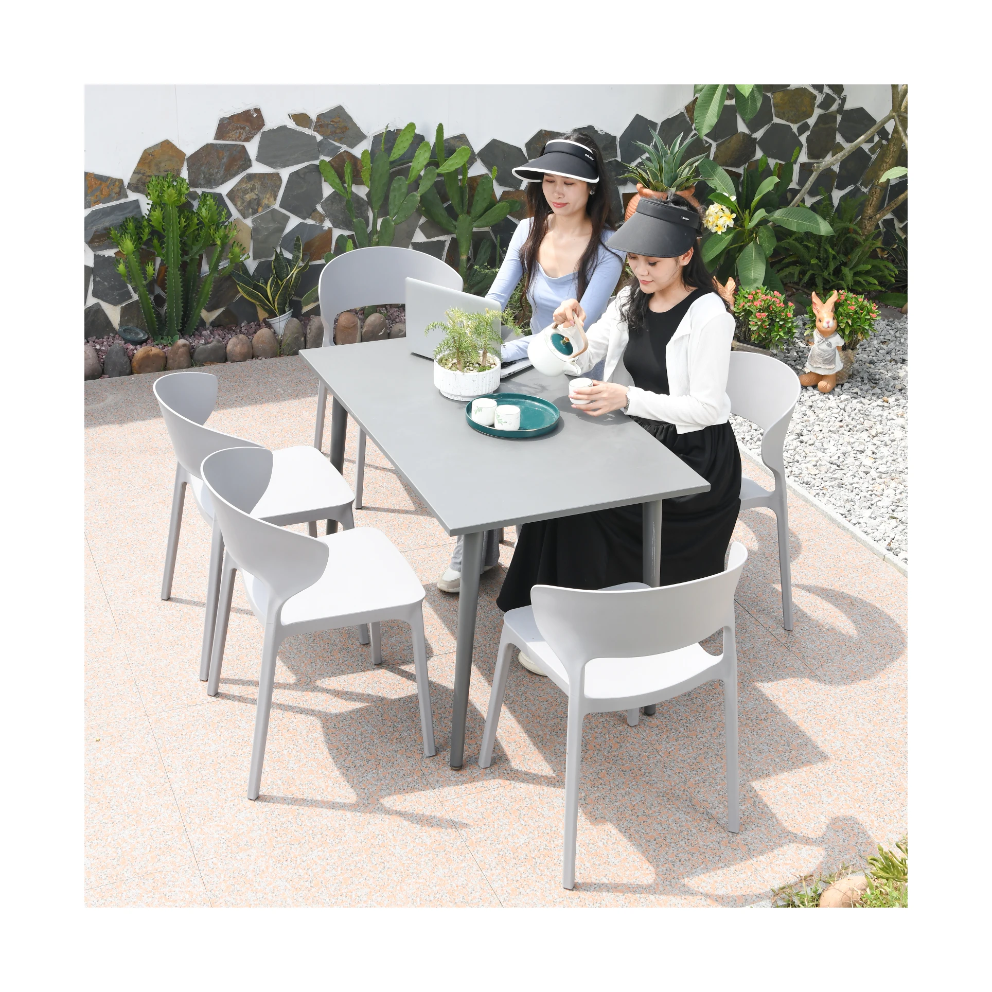 [MOJIA]Plastic Chair Set Top Quality Steel Frame Strong Bearing Capacity Stacked Chair Wholesale Foshan Factory  Price
