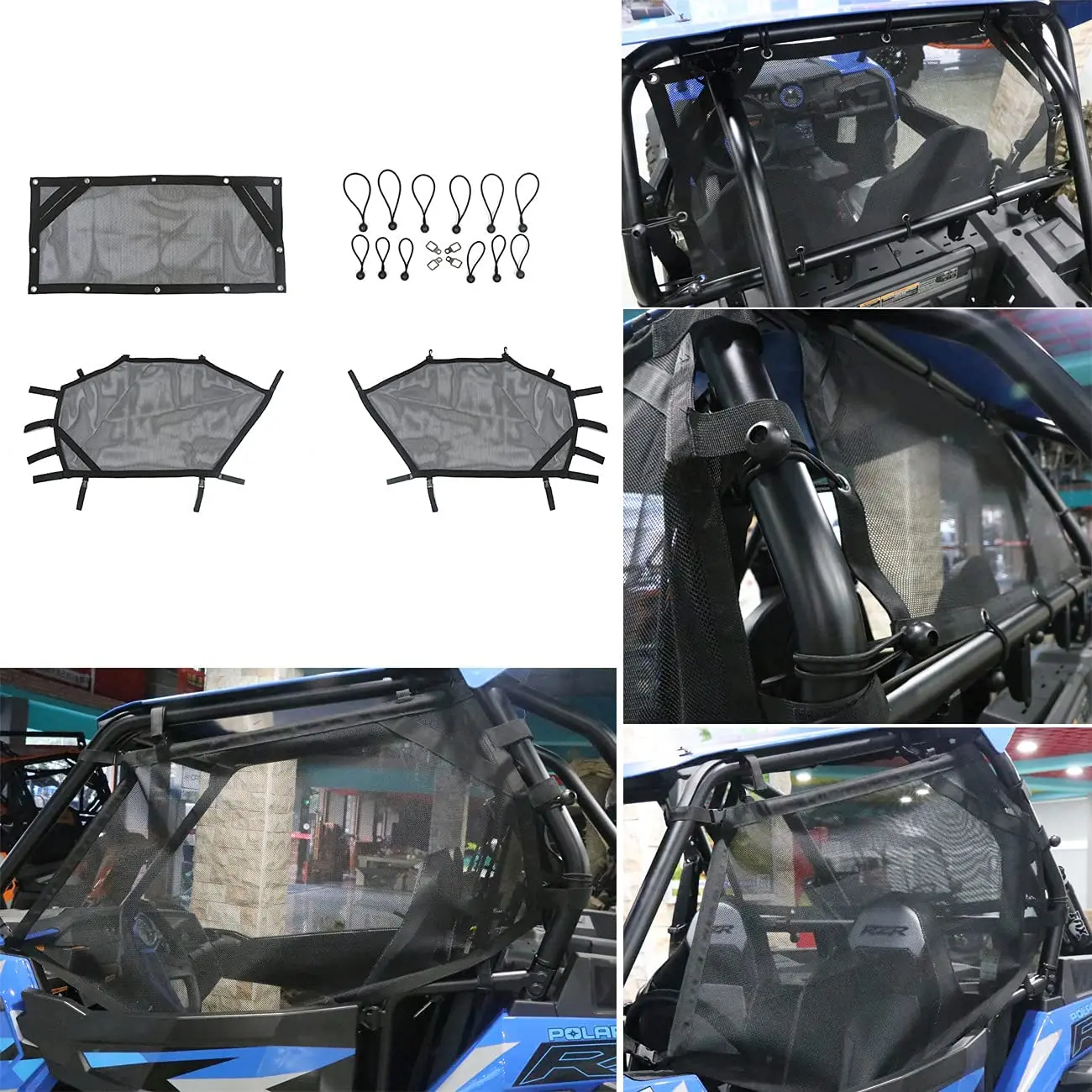 Black  ATV UTV Car Door Scratch Mesh Sunshade Net Protection Cover Kit for Polaris RZR 15-18 Accessories