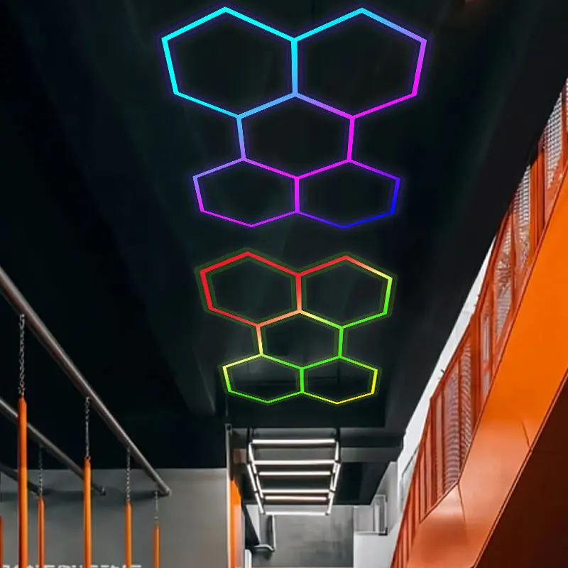 KLCB RGB Led Garage Ceiling Light LED Working Light Car Hexagonal Garage Led Light For Car Wash Workshop  And Garage