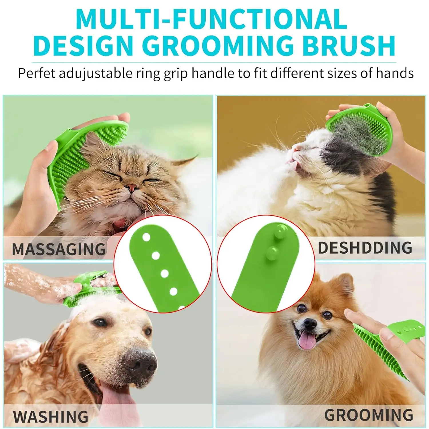Professional Pet Bathing Tool Silicone Dog Scrubber Brush for Bath Time Nonslip Pet Grooming Massager Pack of 3 Brushes