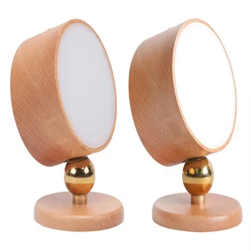 Wooden Led Bedside Light Dimming Usb Charging 360 Degree Rotating Magnetic Ball Touch Control Night Lamp