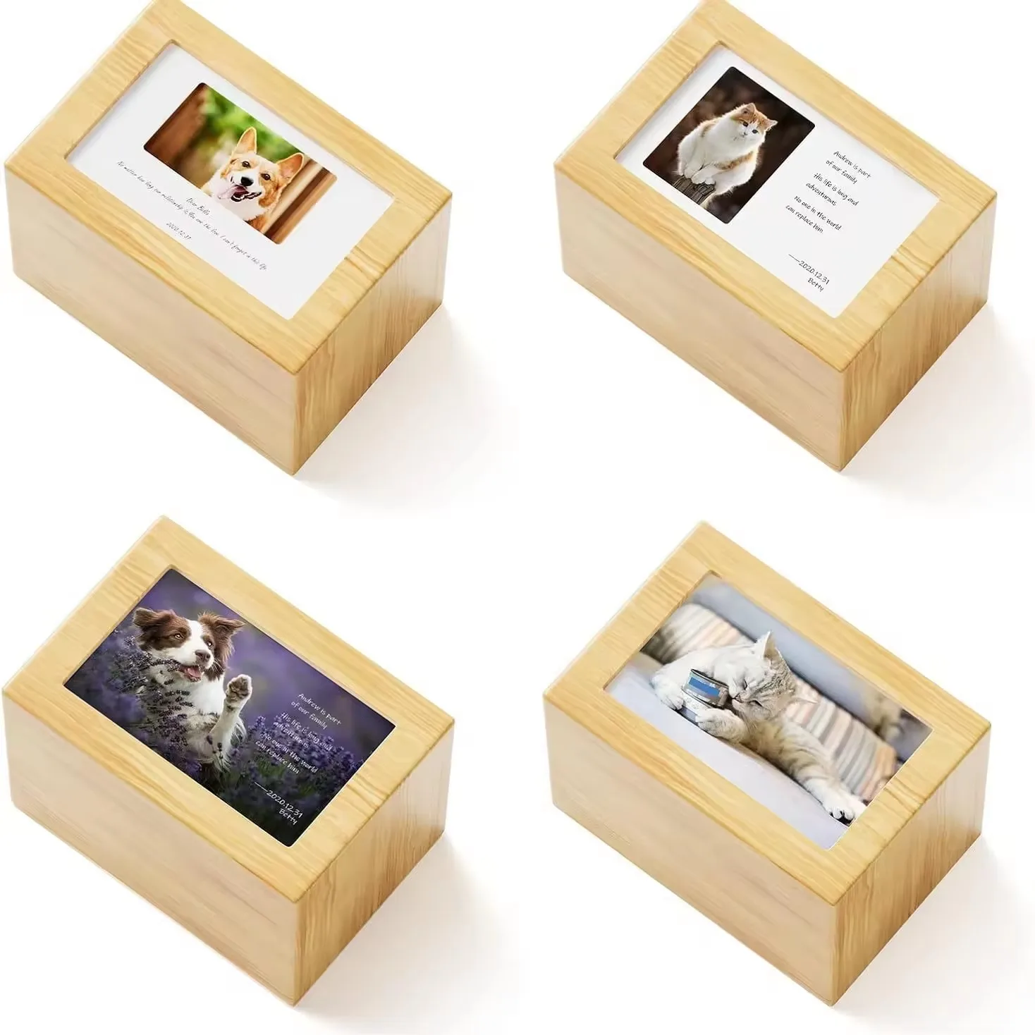 Rectangular bamboo wood pet urn cat dog funeral supplies photo frame memorial box pull-out wooden vintage funeral urns for pets