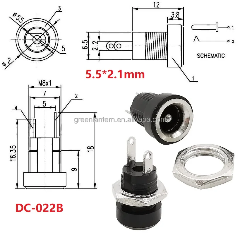 DC-022B источник питания постоянного тока со штекера на гнездо PCB панельный разъем DC022B 5 5x2 1 мм DC порт для зарядки через