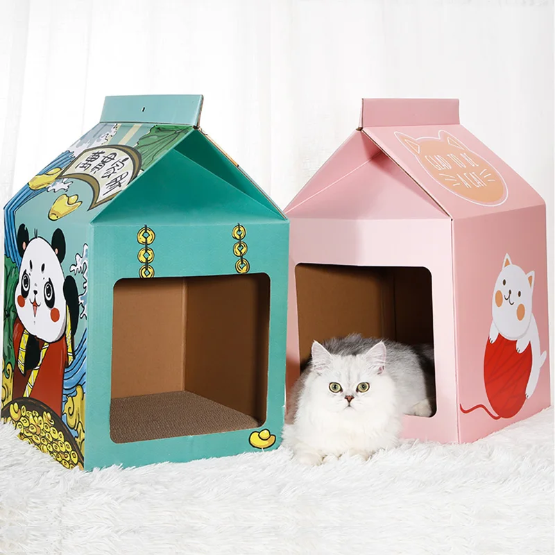 Cat Scratcher House Toy Milk Carton Scratching Lounge Bed Kitten Claw Board Closed Milk Home Corrugated Nail Scraper Gatos Litte