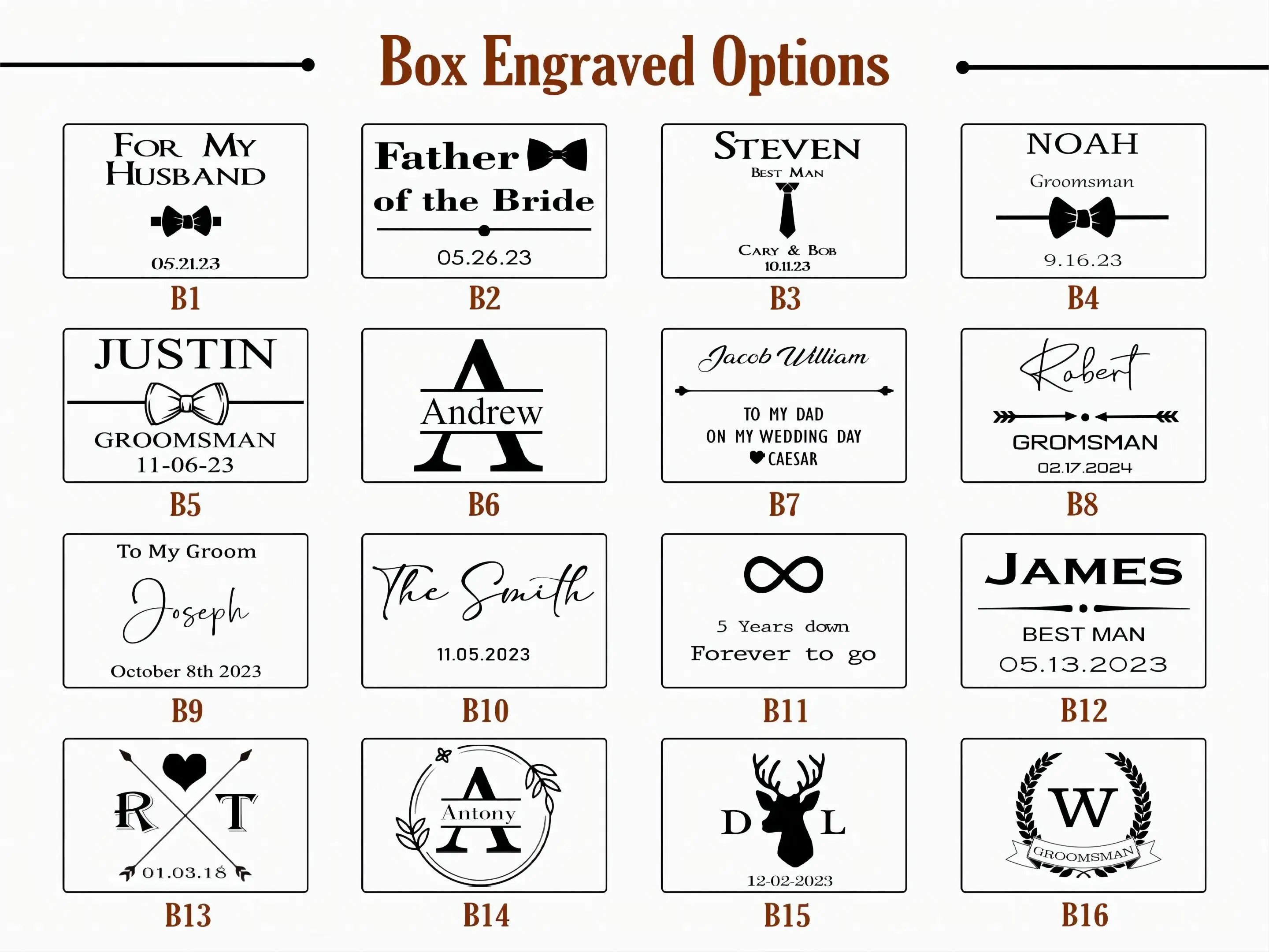 Personalized Name Cufflinks in Wooden Box Groomsmen Gifts and Bachelor Party Gift for Dad for Wedding or Engagement