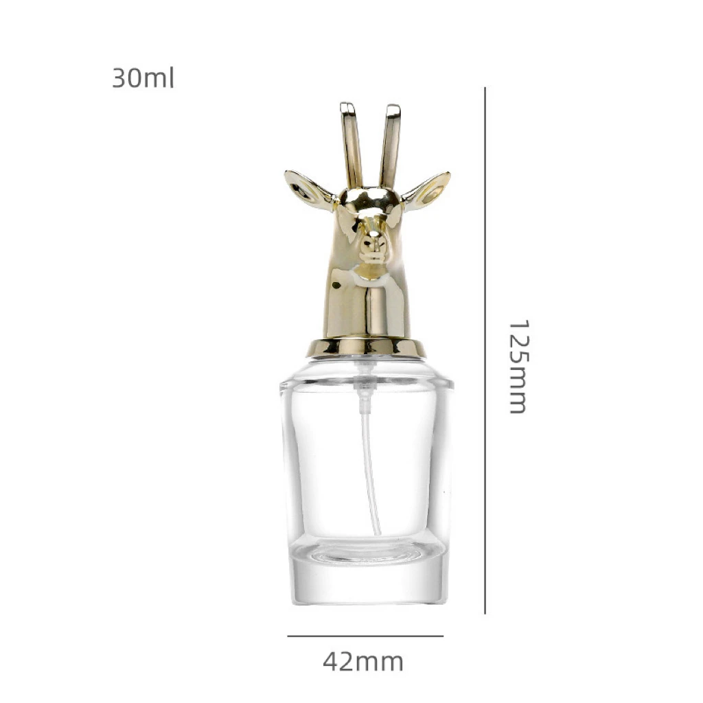 Metal Animal Caps Cylinder Glass Perfume Bottle with Multi-Volume
