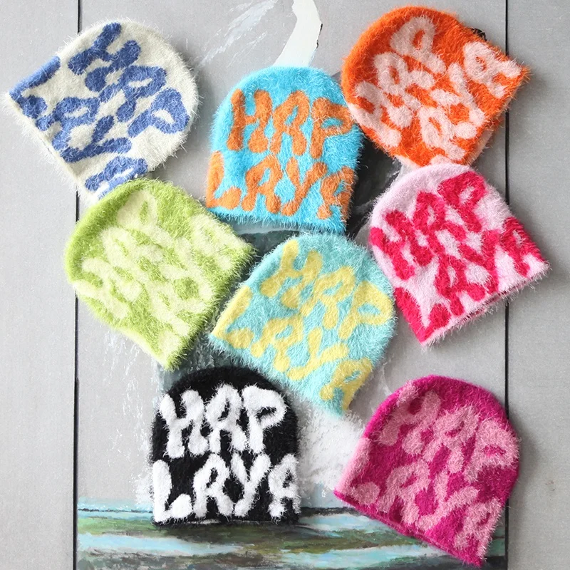Шапки с индивидуальным логотипом дизайнерские унисекс графические жаккардовые мохеровые вязаные зимние