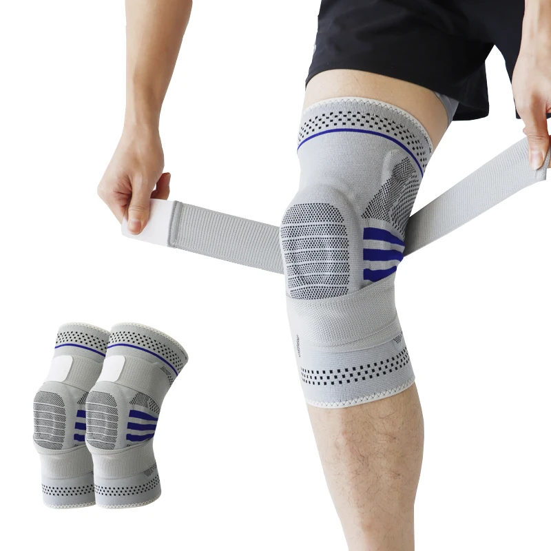 Durable Spring Support Knee Brace With Adjustable Straps Silicone Gel Pads Sports Compression Knee Sleeve