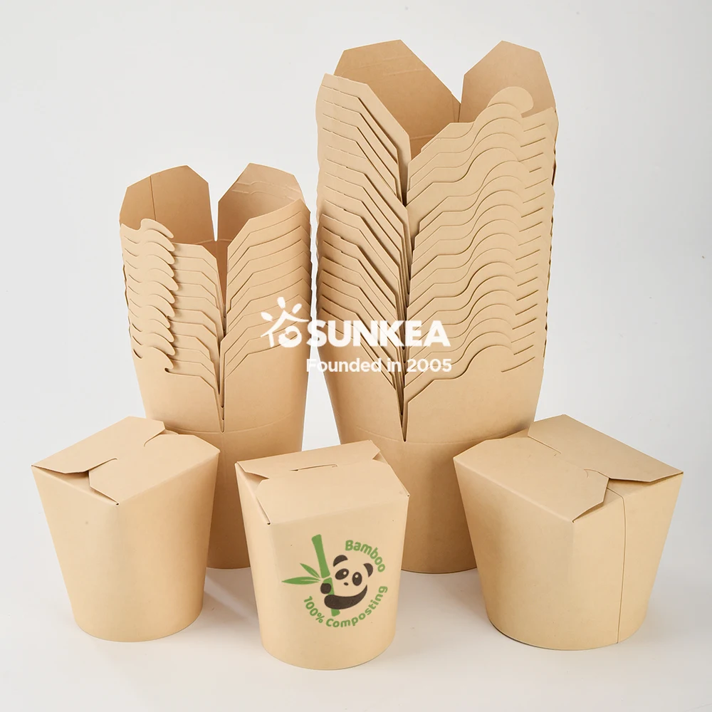 Sunkea food packing containers takeaway diner box/26oz white and brown paper noodle boxes