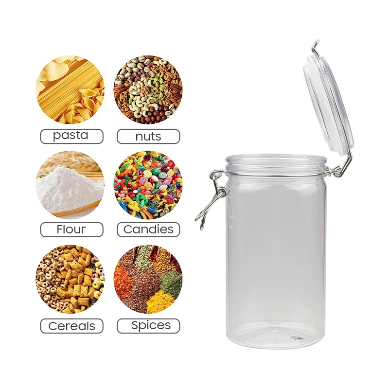 Most Popular Grain Protein Powder Airtight Clip Top Lock Large 1.5L Plastic Jar with Lids