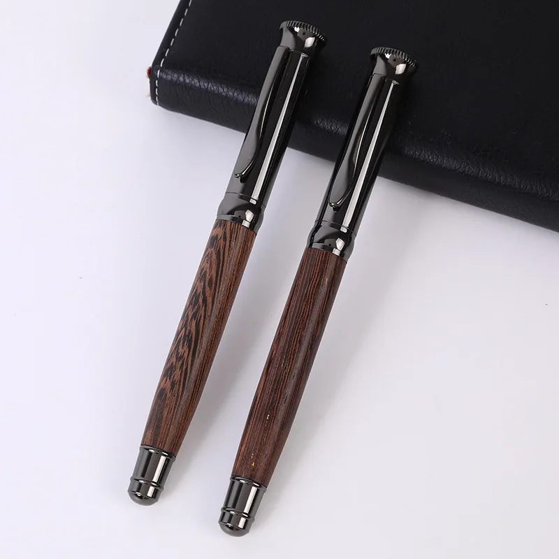 Luxury Office Excellent Rollerball Pen Original Eco-friendly Wooden Barrels Plating Gunblack Trims Business Signature Pen