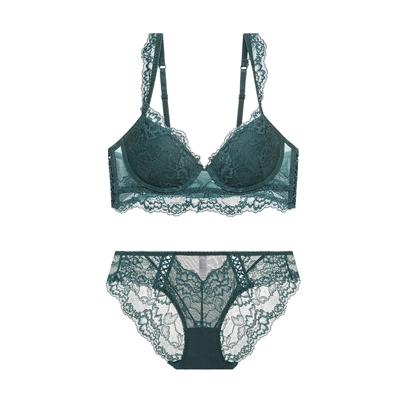 New French style lace lingerie sexy little chest gathered adjustable large size bra set bra