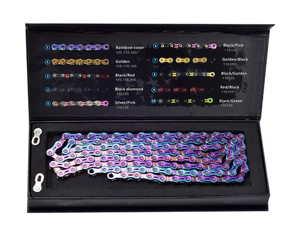 SUMC Rainbow Color Mountain Road Bike Chain 9/10/11/12 Speed Half Hollow Ultralight Bicycle Shifting Chains