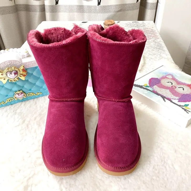 2024 Famous Wholesale Fashion Ladies Sheepskin Women Winter Snow Ribbon Fur Boots with Bows