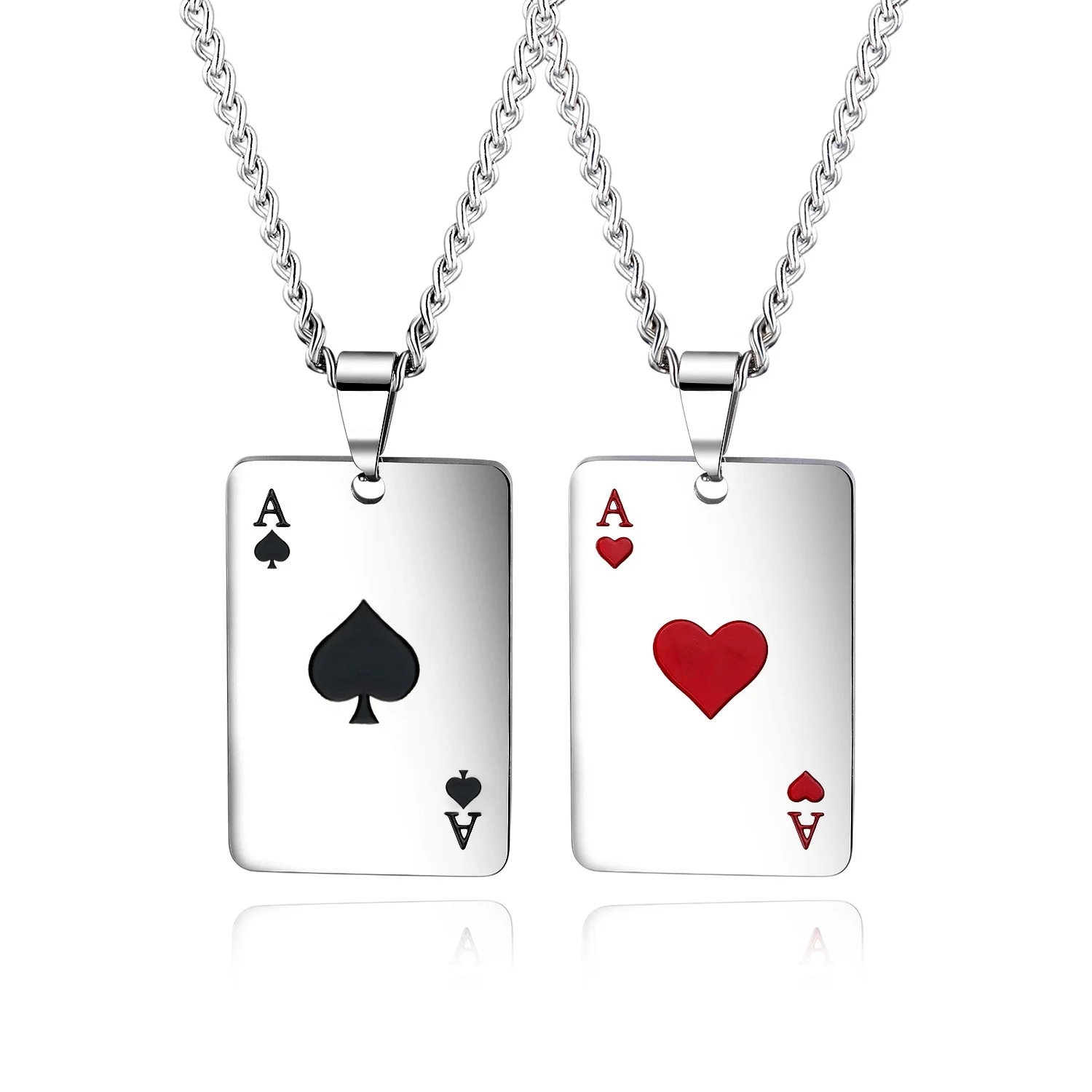 OEM Custom Logo Stainless Steel Poker Playing Cards Hip Hop Jewelry Lucky Ace Of Spades Poker Pendant Men Necklace