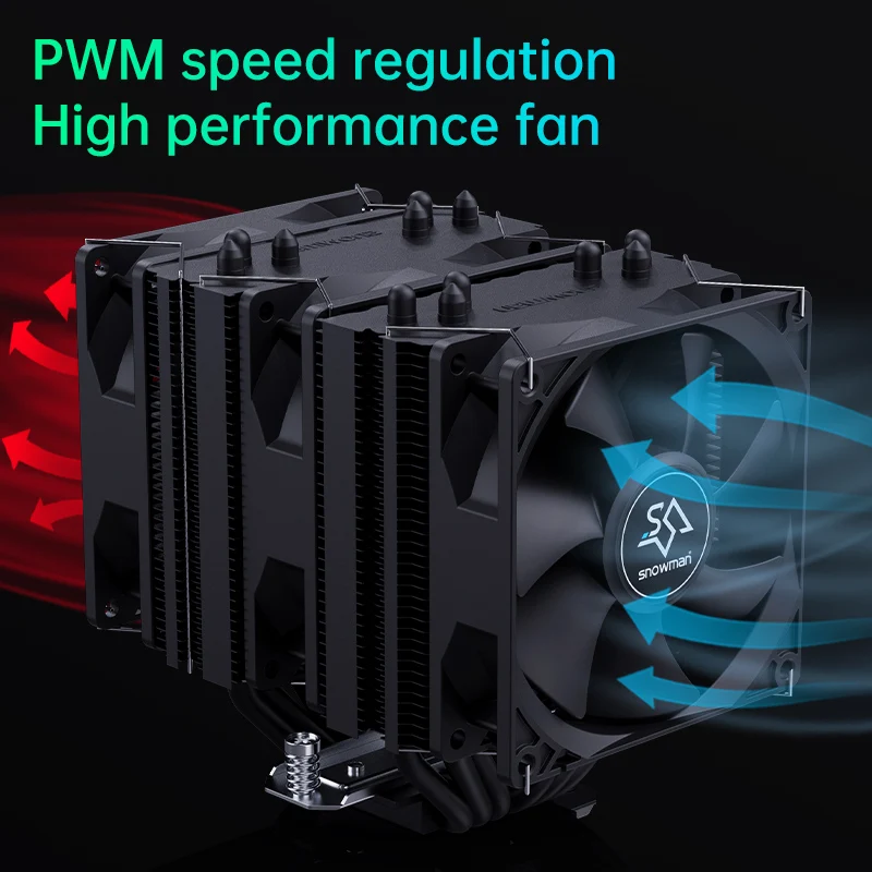 SNOWMAN New Design CPU  cooler fan 90mm 4pin PWM CPU cooling fan OEM cpu cooler 6 heatpipes fit for Lga 1700/1200/115x/1366