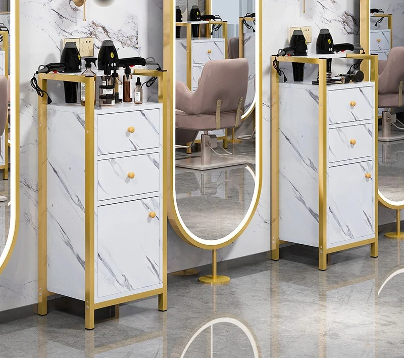 Salon Barber Shop Storage Wood and Aluminum Tool Cabinets with Drawers