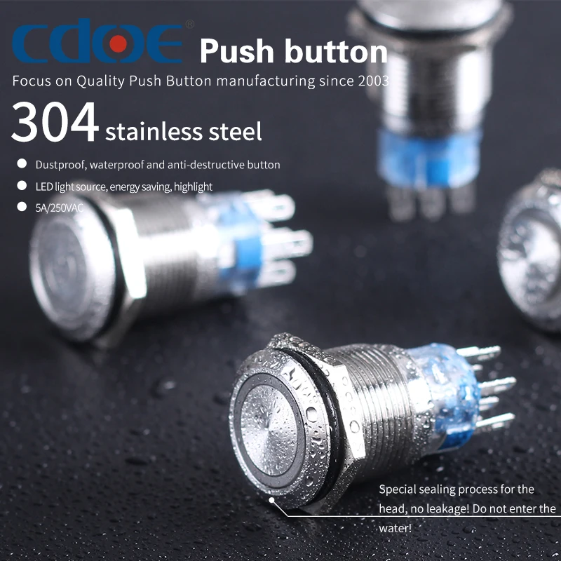 Chinese manufacturers nickel plated brass momentary metal pushbutton 19mm high head power symbol switch