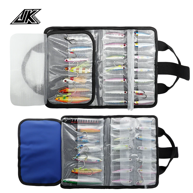 Custom JANKER Large Fishing Lure Bag PVC With Grid Squid Slow Pitch Fishing Bait Bag Jig Fishing Tackle Bag