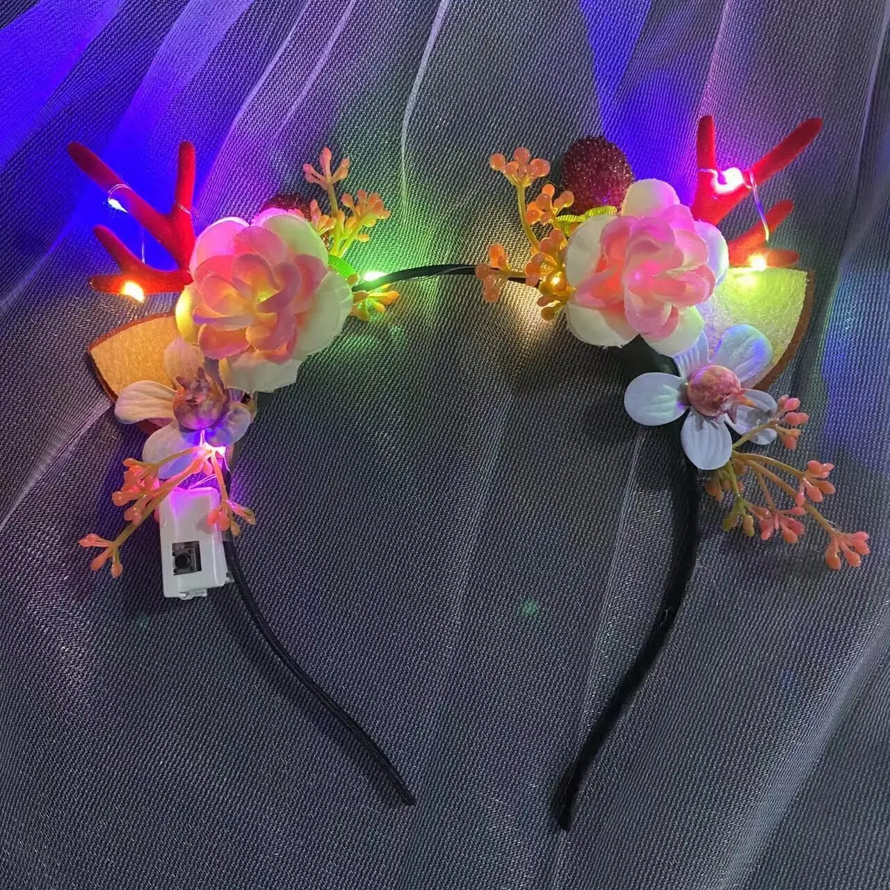 Xmas Christmas hair band lights bells tree branch hair band Christmas decorative christmas party headband with led light