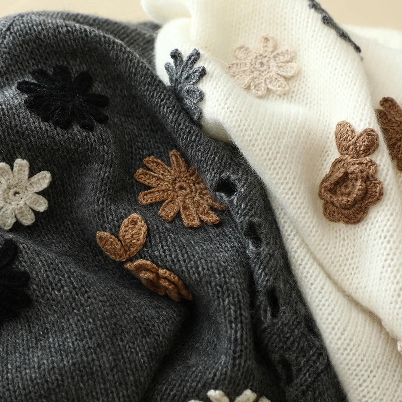 cashmere wool sweater high quality embroidery ladies furry mink oversized long sleeve cashmere sweaters