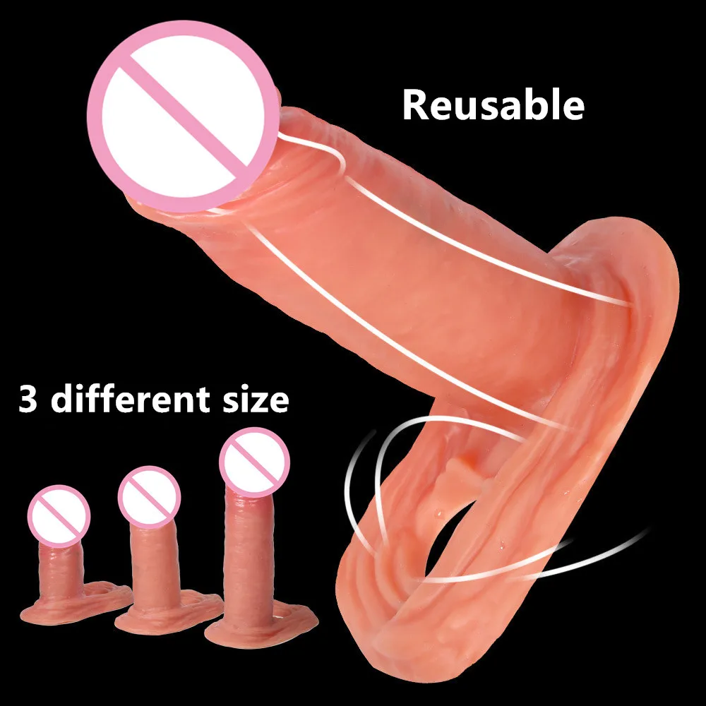 Realistic Big Thick Size Artificial Penis Reusable Silicone Penis Sleeve