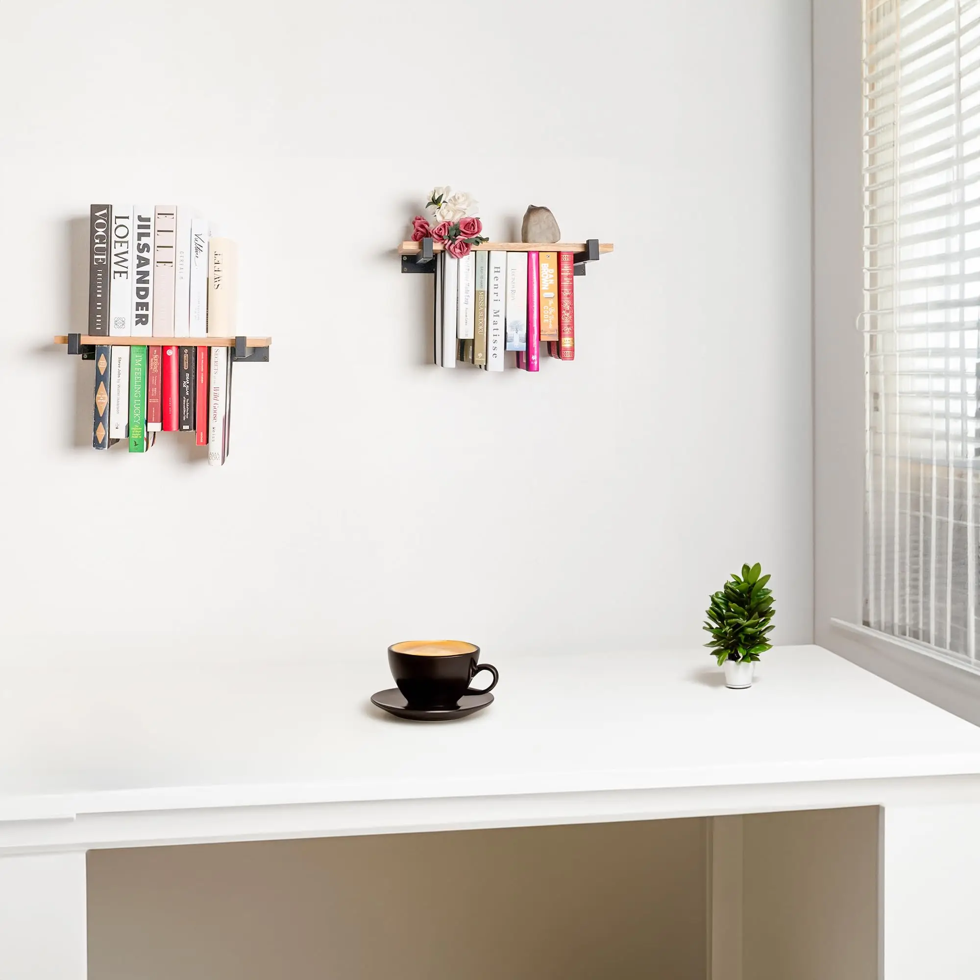 New Design Desktop Wood Bookshelf And Display Rack With Wooden Bookend For Office, Home Decor, Kitchen Countertop