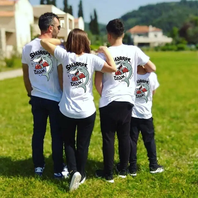 Fashion Dad Mom and Kids Shark Printed T-shirt Wholesale High Quality Custom Matching Parent-child Family Clothes