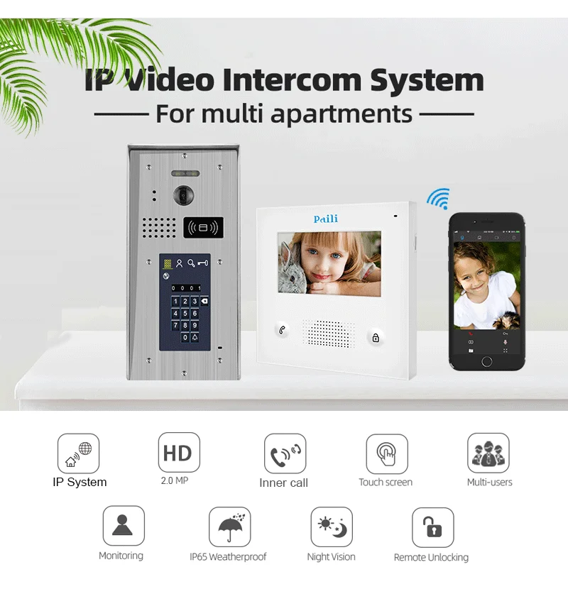 Multi Apartment Video Door phone Intercom for Building System 4.3 inch video intercom  for 15 family