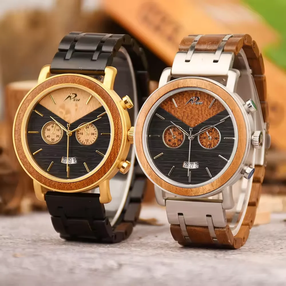 factory supply wooden combined solid wood stainless steel watches high quality unique waterproof men quartz watches
