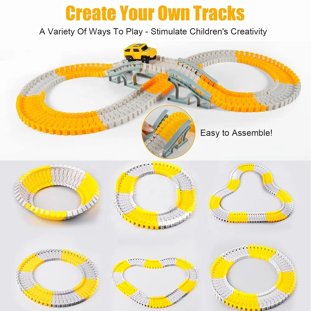 255pcs construction race tracks car electric engineering vehicles slot toy DIY assemble flexible track car play set for children