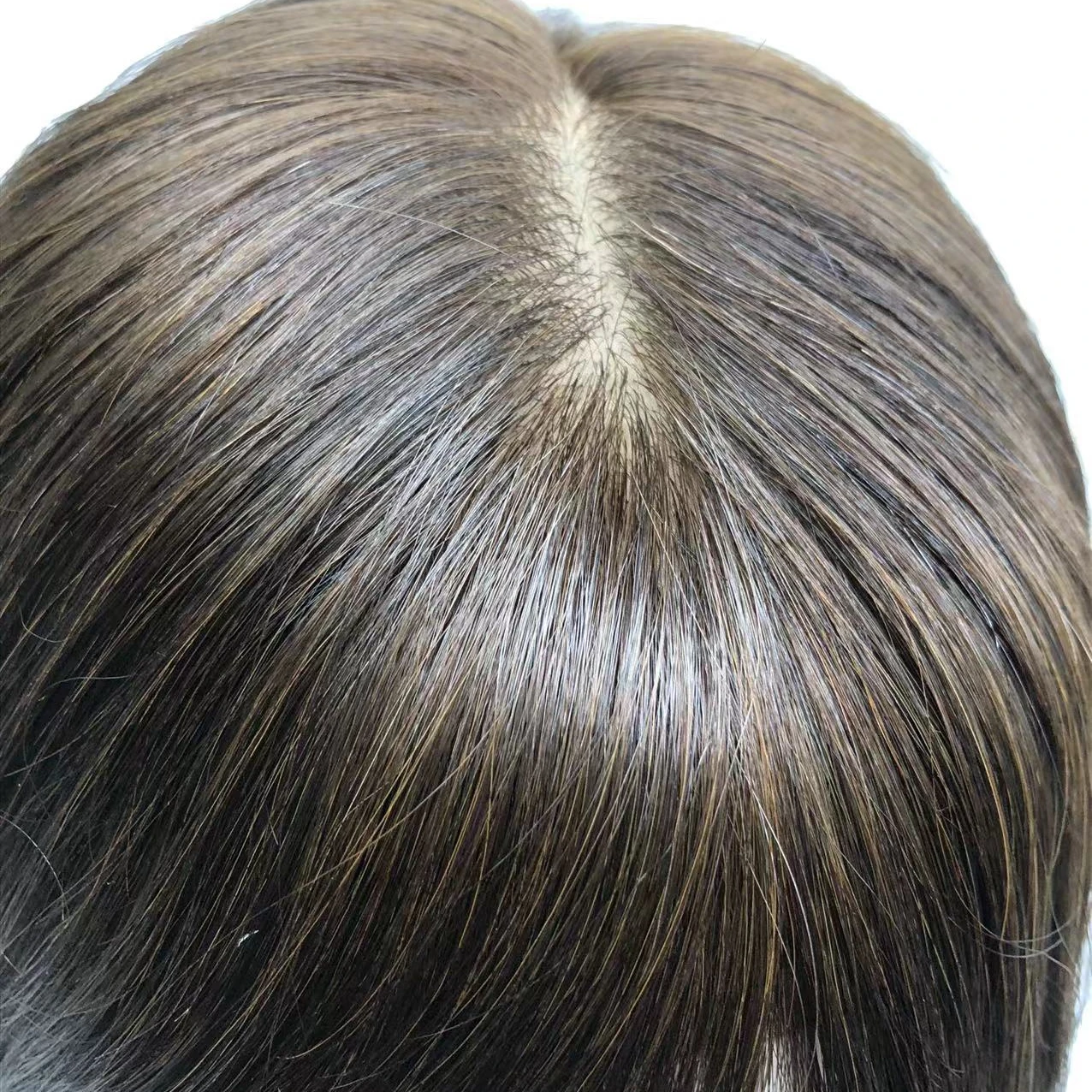 HQ Natural Brown Silky Human Hair Different hair Length Front Hand Tied Silk Wig Hair System