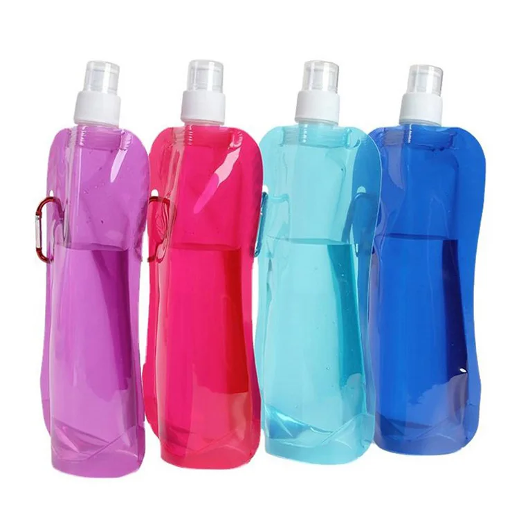 Collapsible Reusable Water Bottle with Carabiner Clip Light Weight Leak Proof Foldable Drinking Water Bottle