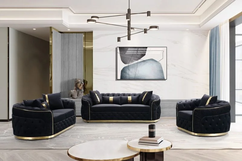 Wholesale Black Velvet Chesterfield Sofa Modern Luxury Fabric Couch Home Sofa Set Living Room Furniture