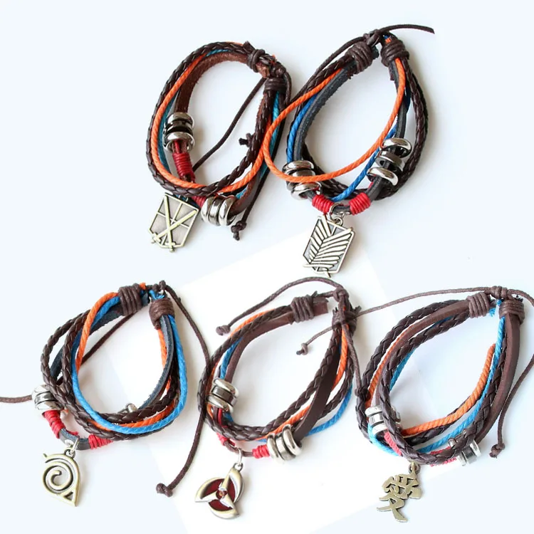 Attack On Titan Wings of Freedom Kakashi Konoha Pendant Bracelet Braided Leather Anime Bracelet