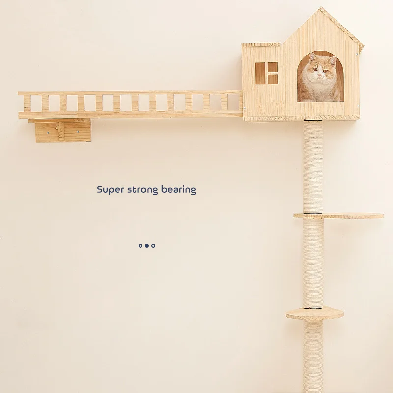 Wholesale Diy Wooden Cat Perch Wall Shelf Pine Wood Cat Climbing Frame Kitten Wall Hanging Scratching Hammock Stair Room