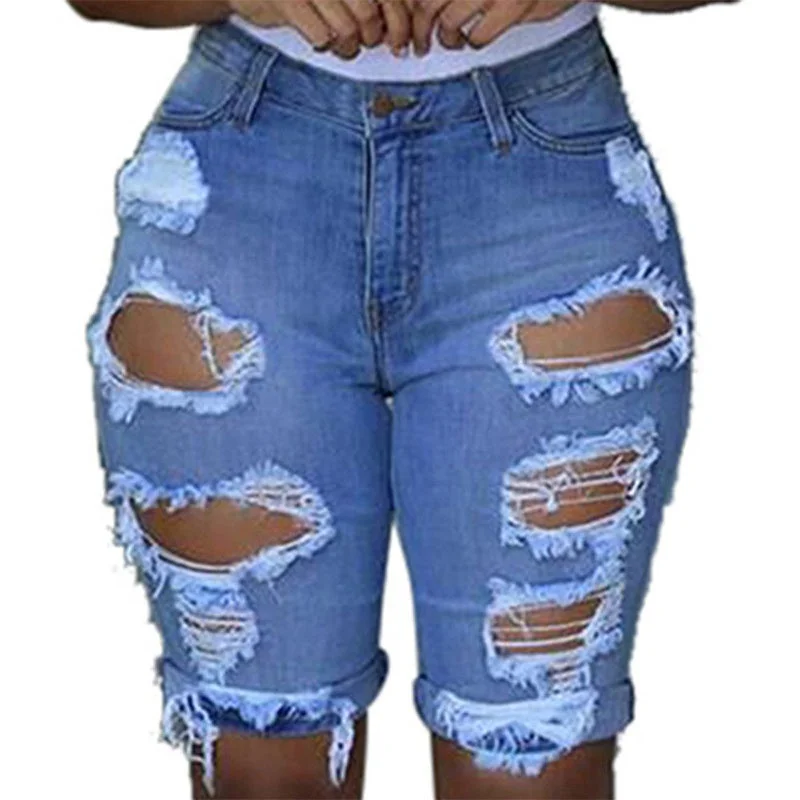 Wholesale Butt Lifting High Waisted Denim Shorts Women Ripped Jeans  rompers