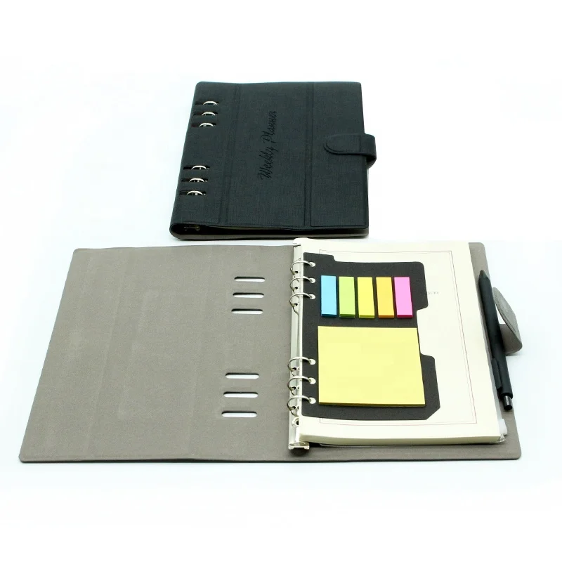 School office notebooks wholesale Custom a5 spiral leather loose leaf Notebook Notepad pu cover with Memo Pad sticky notes