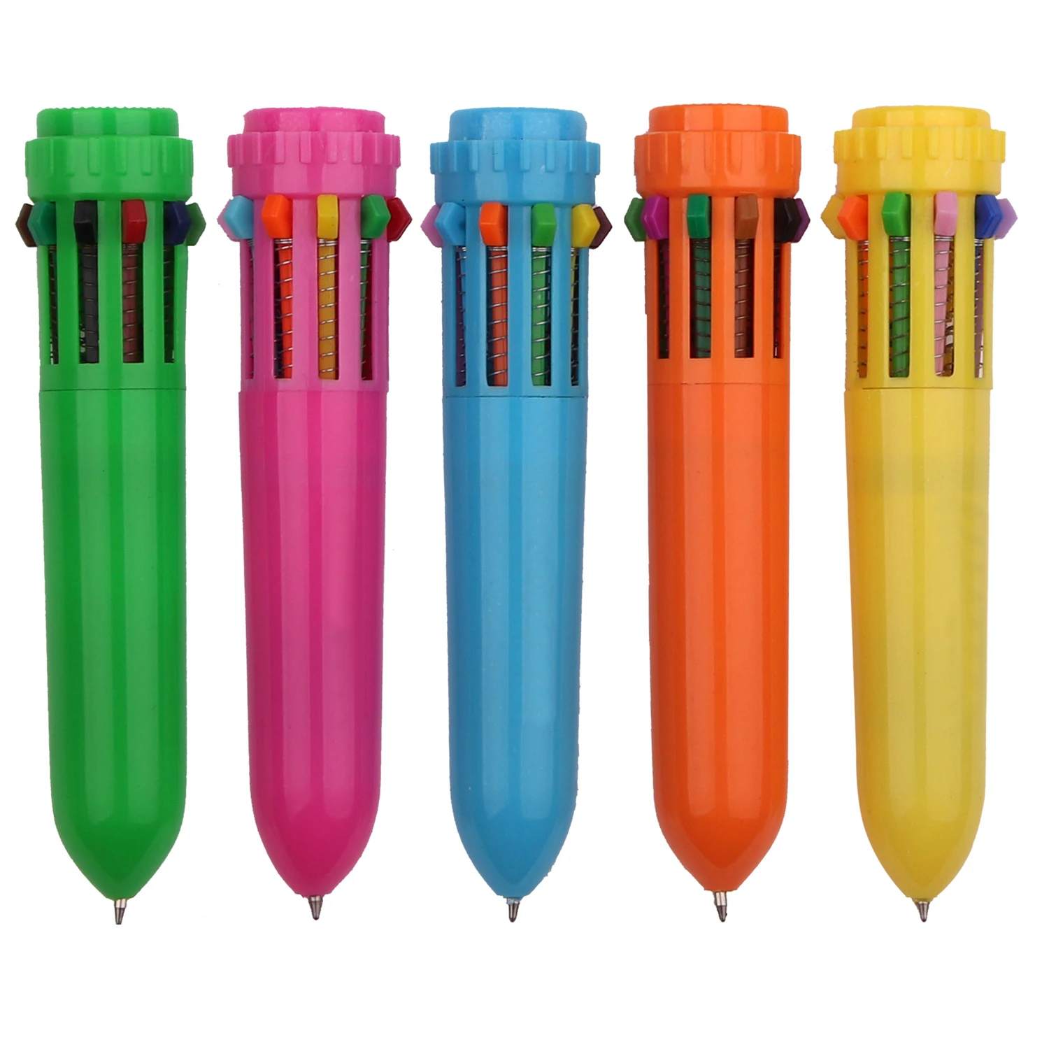 Promotional ballpoint pen 10 colors in 1 colorful plastic heat transfer short pen 10 colors pen
