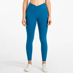 LQ0328 Lulu Buttery Soft Cross V Waist Yoga Leggings Cropped No Camel Toe Fitness Leggings